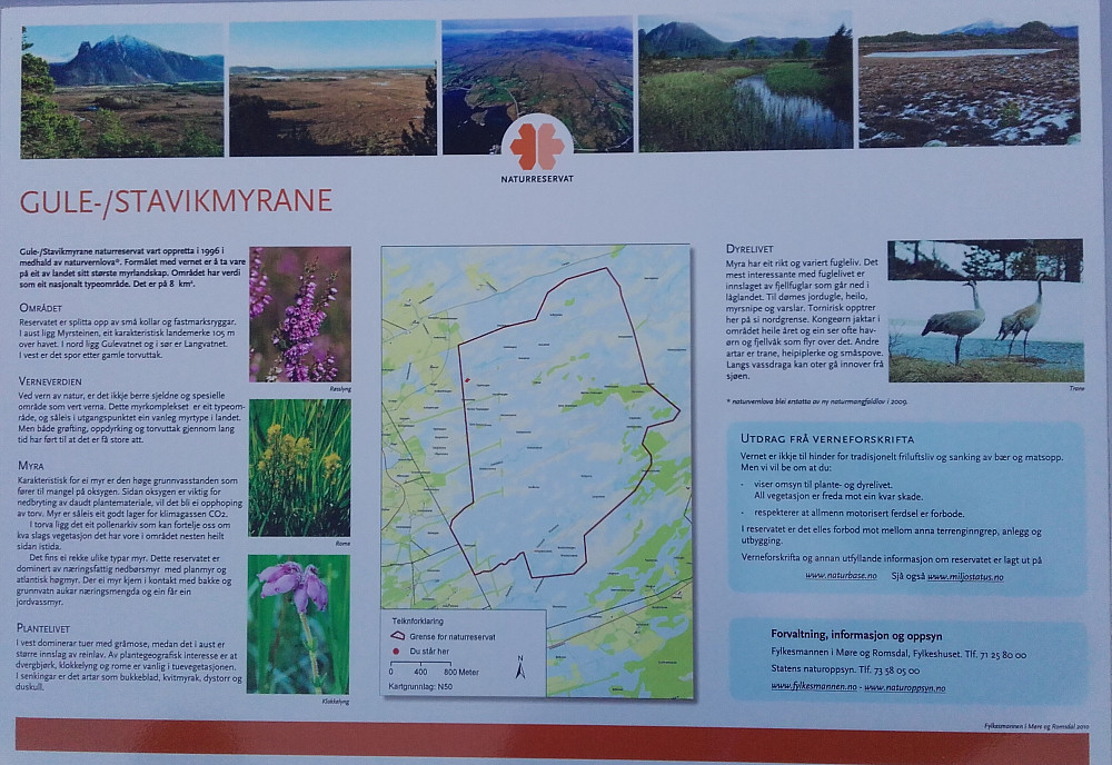 Innfotavle ved "porten" til landskapsvernområde vest for Gulevatnet.
