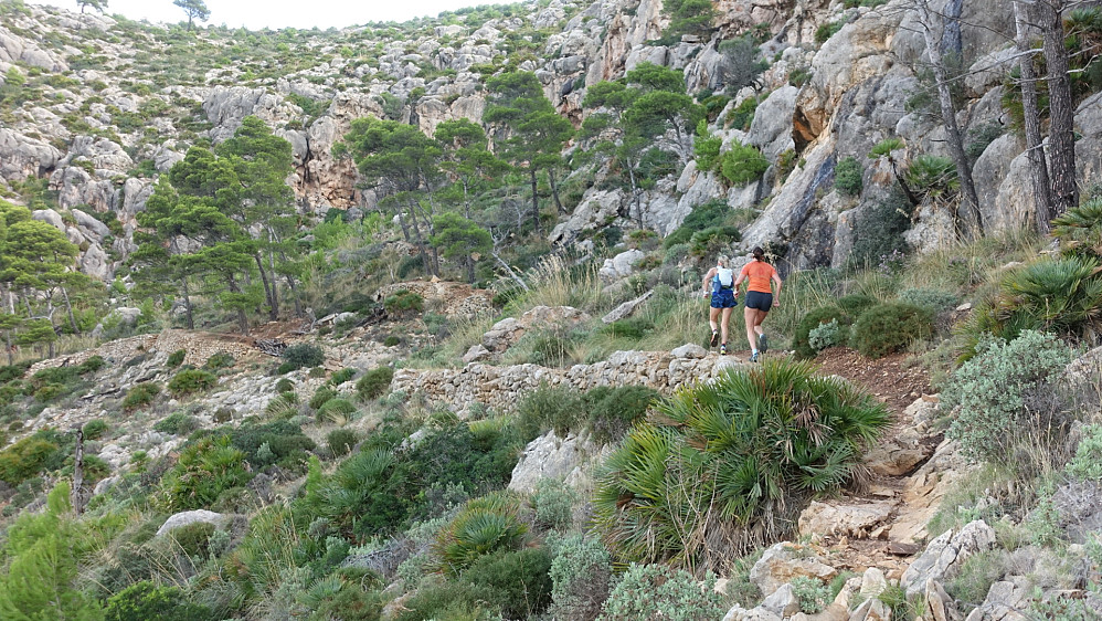 Marie og Trude. Vi fulgte ruta GR221 helt til topps på Puig de ses Basses.