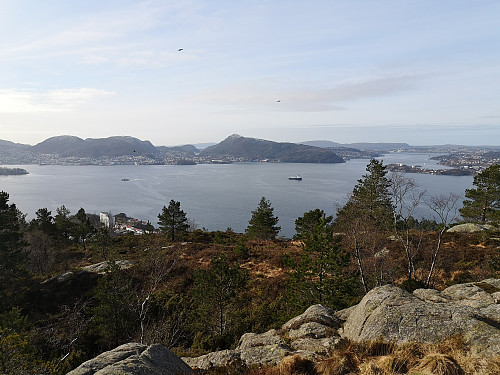 Utsikt fra Ørneberget mot Damsgårdsfjellet og Lyderhorn