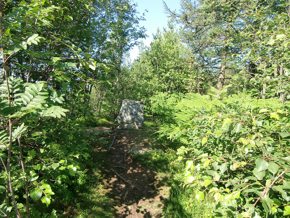 Stor stein på høykant på toppunktet. 