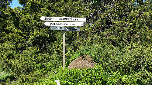 Skilting mot Skreikampen og Pålsgruva.