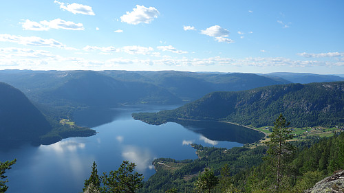 Utsikt nordover Byglandsfjorden på vei opp. Lauvdal til høyre.