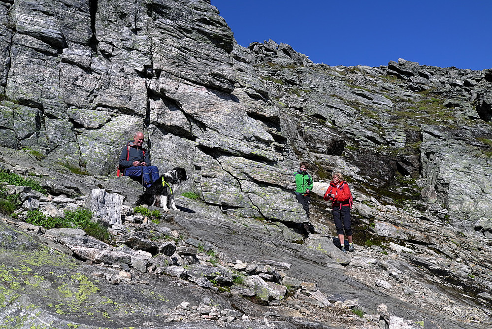 Joar, Zac, Simen og Inger Lise ved Berghammeren under toppen   