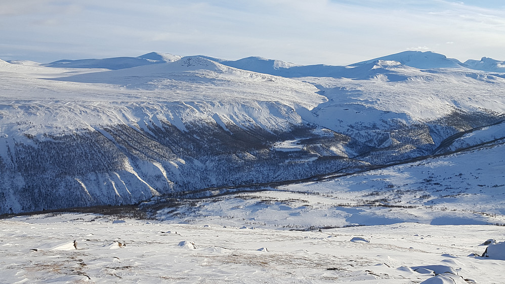 Åmotsdalen sett fra Gammelsæterhøa.
Snøhetta til høyre.