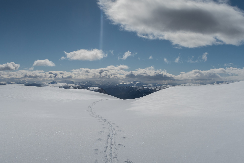 Rusling i nysnø, straks oppe
