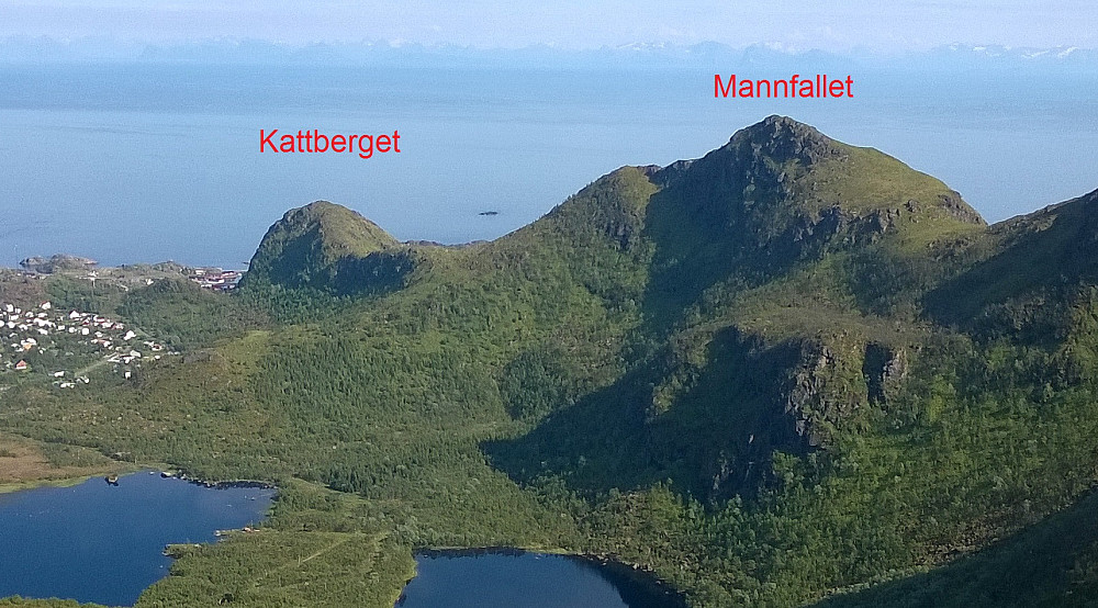 Kattberget og Mannfallet sett fra Heia (på slutten av turen.)