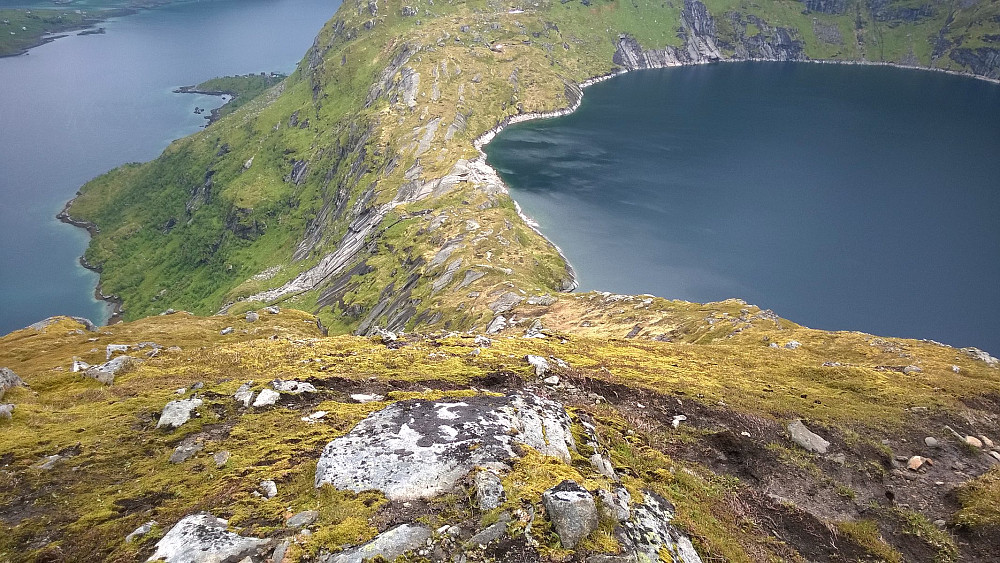 Blikk ned mot Tennesvannet og Forsfjorden. Stien opp herfra skal være god, og er ikke noe dårlige alternativ til Hermannsdalstinden, tror jeg. Snarere tvert om!