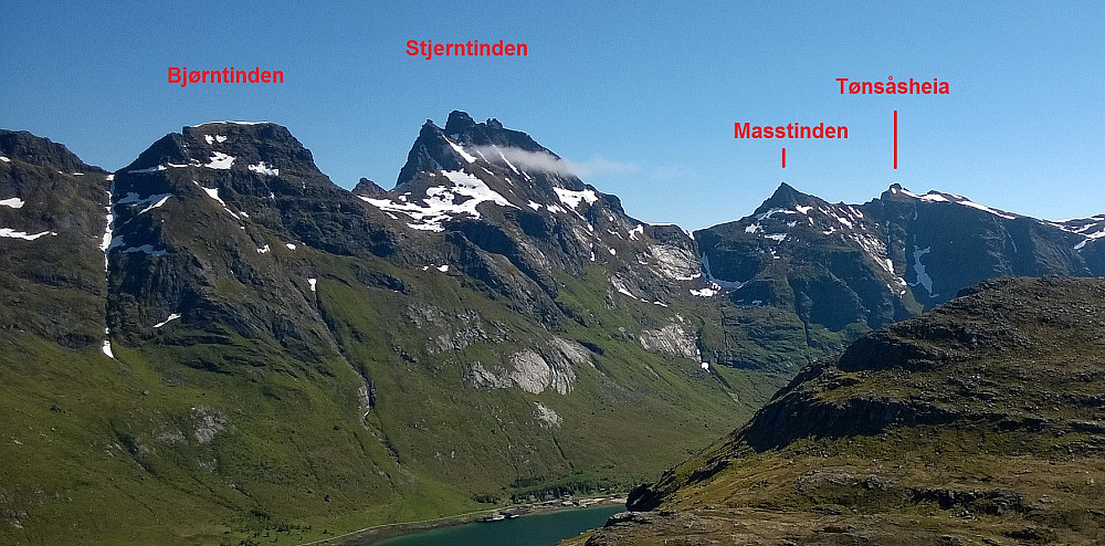 Begynner å bli kjent på Flakstad nå, og har satt navn på utsikten fra Nesheia mot sørøst...