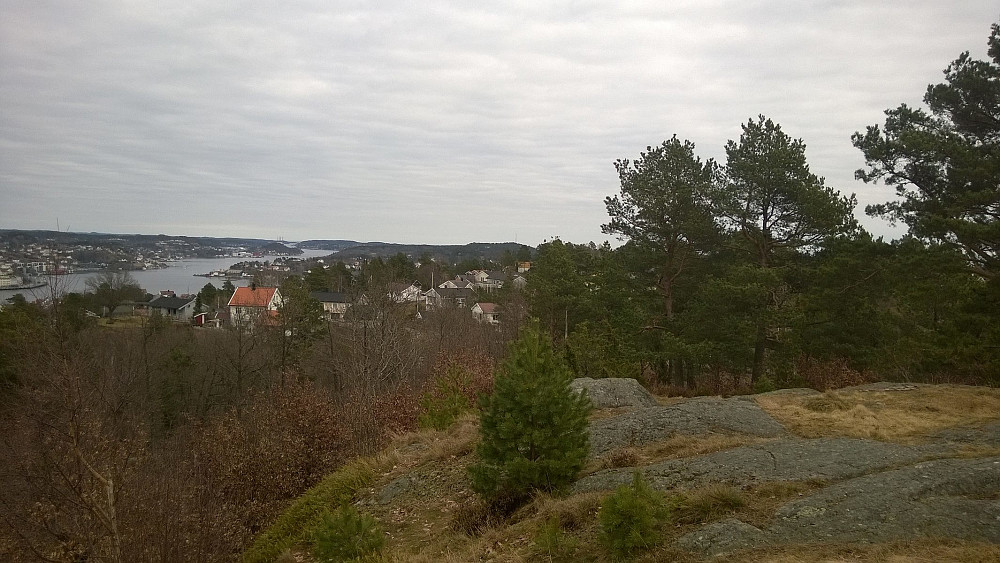 Utsikt mot NØ; blant annet skimtes toppen av Tromøya.