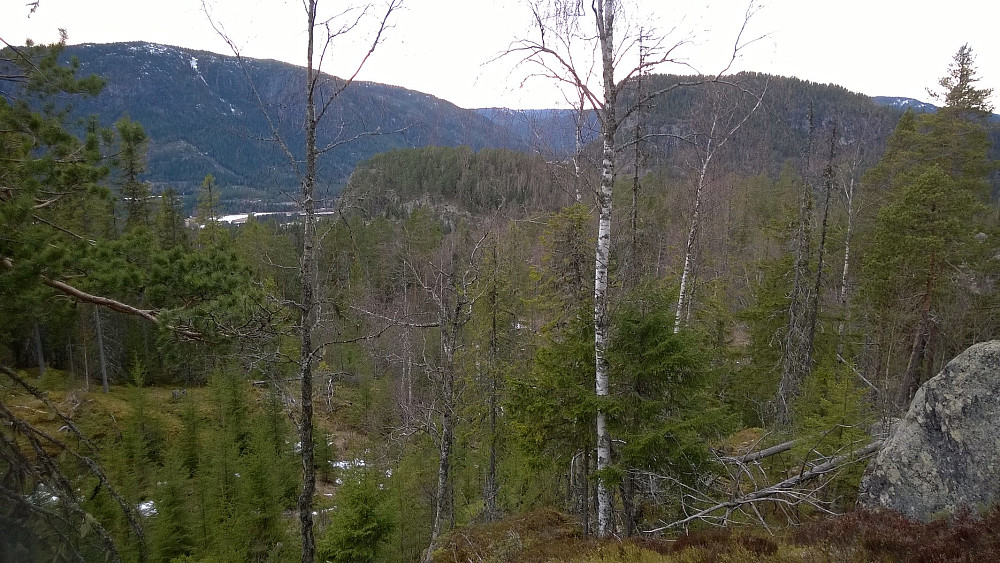 På vei ned fra Linskardberget skimtet vi Mauruskollen i senter, med Puttekollen til høyre. De likner "søsken" i profilen.