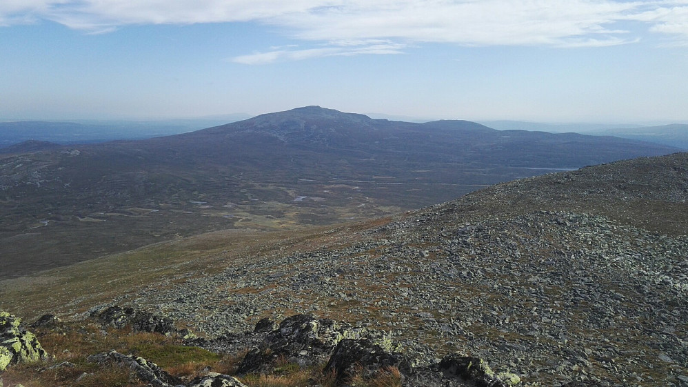 Blåstöten sett fra toppen. Tror området er bedre egna på ski. Avstandene var større enn jeg trodde, men så er jeg litt uvant med å lese OSM-kart også.