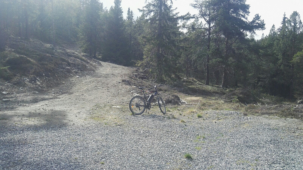 Parkerte sykkelen på 865 moh, men fortsatte så og si til topps på dårligere skogsvei.