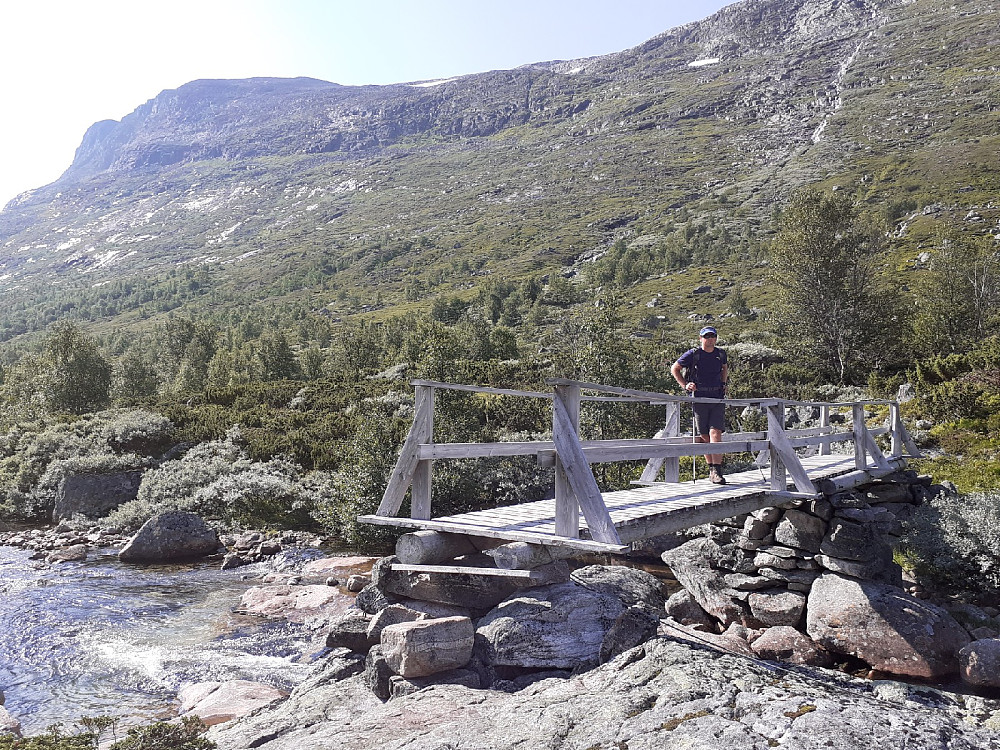 Etter broa er stien meget bratt opp fjellsida bak, før den skrår opp mot ryggen.