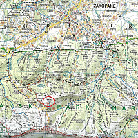 Kartutsnitt Zakopane og Giewont i sør, og de tre mest brukte startpunktene for turer til dette fjellet.