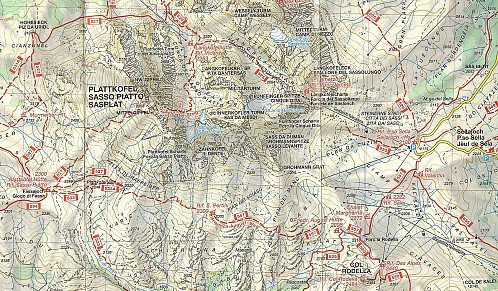 Kartutsnitt fra kart 686 Val di Fassa, fra "Kompass". 1:25000