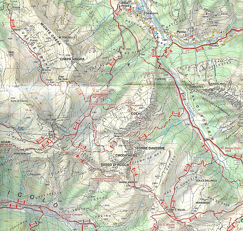 Kartutsnitt fra kart nr 686 Val di Fassa i kartserien Kompass.