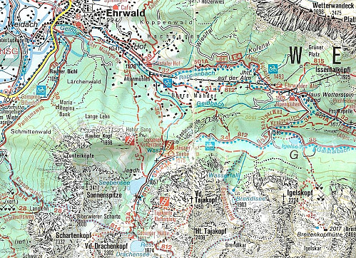 Kartutsnitt fra "Kompass" Wettersteingebirge - Zugspitzgebiet 1:50000