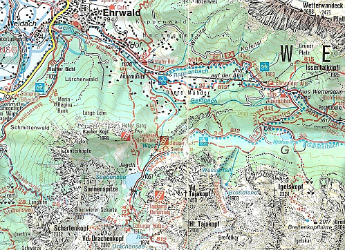 Kartutsnitt fra "Kompass" Wettersteingebirge - Zugspitzgebiet 1:50000