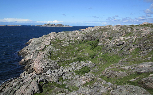 Utsikt fra en liten høyde over den sørligste stripen av Skjernøya.