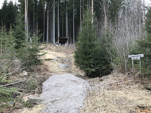 Skiltet sti fra utgangspunktet på Kjølberget