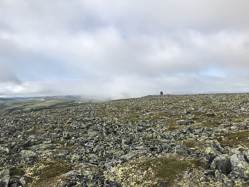 Toppvarden ses helt sør på det flate platået på Imsdalsvola