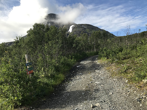 Turen opp til Store Kågtinden er merket fra veien