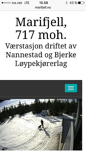 Gikk inn på marifjell.no med telefonen og tok et screenshot fra webkameraet som er plassert i tårnet på toppen.