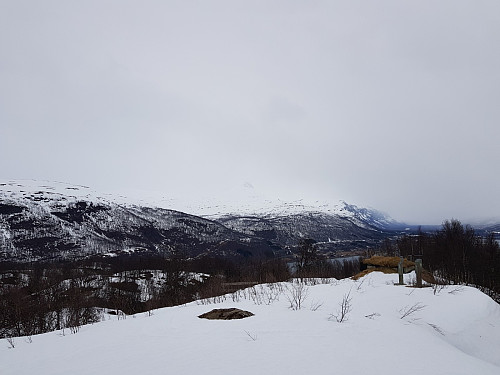 Utsikt fra toppen av Storåsen. Ikke lett å få øye på Tromsdalstinden