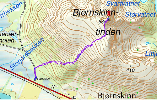 Bjørnskinntinden: 1 t 53 min - 4,3 km - 630 høydemeter