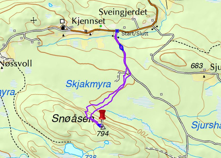 Turen til Snøåsen - 1 t 10 min - 3,2 km - 138 høydemeter