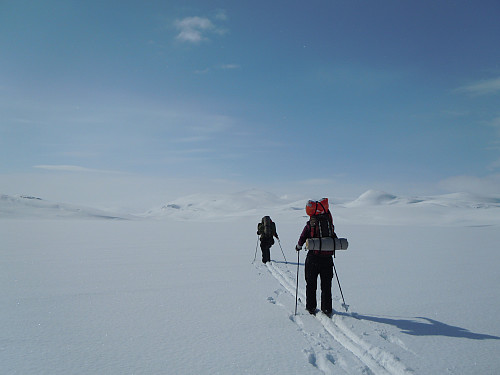 På vei over Nordre Bjøllåvann
