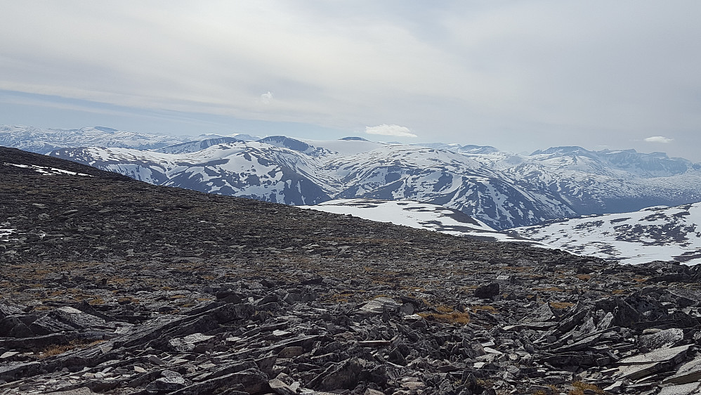 Ser innover Fagerlidalen, Evighetsfonna og Svorundfjellet. Blir skitur innover der i morgen.  