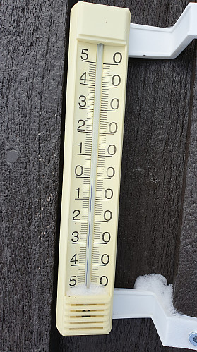 0 grader midten av februar og hytta ligger på 1210 moh. 