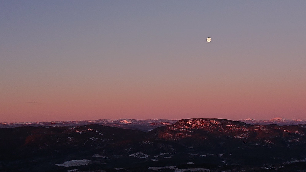 Månen over Geitebuvarden, i morgenlyset.