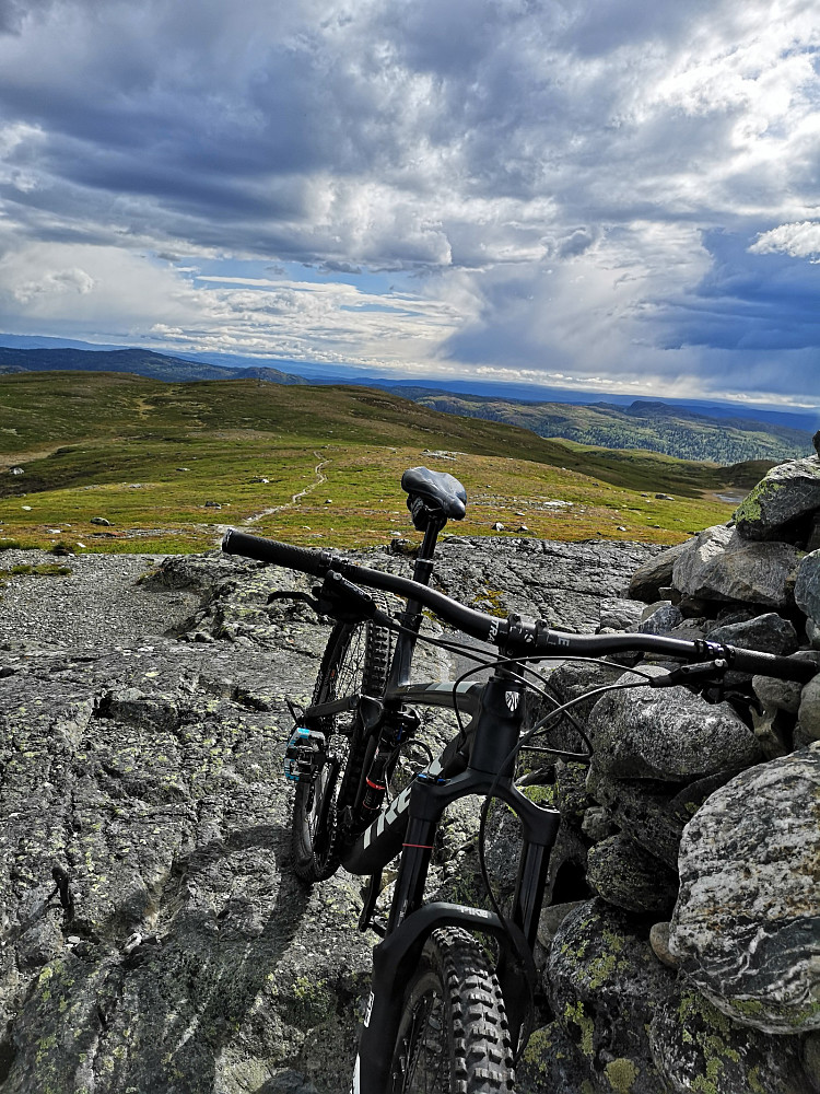 Fra toppvarden på Rauddalsfjellet. Stien opp i bakrgunnen.