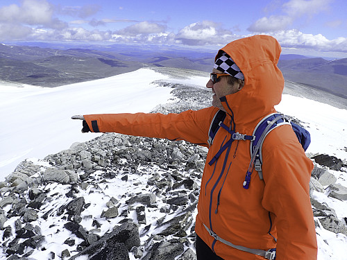 Roy Vidar, med fjellstø hukommelse, pekte ut alle topper vi hadde rundt oss og navnga dem. For ham var de lett gjenkjennelige "ansikter" som pekte mot himmelen.