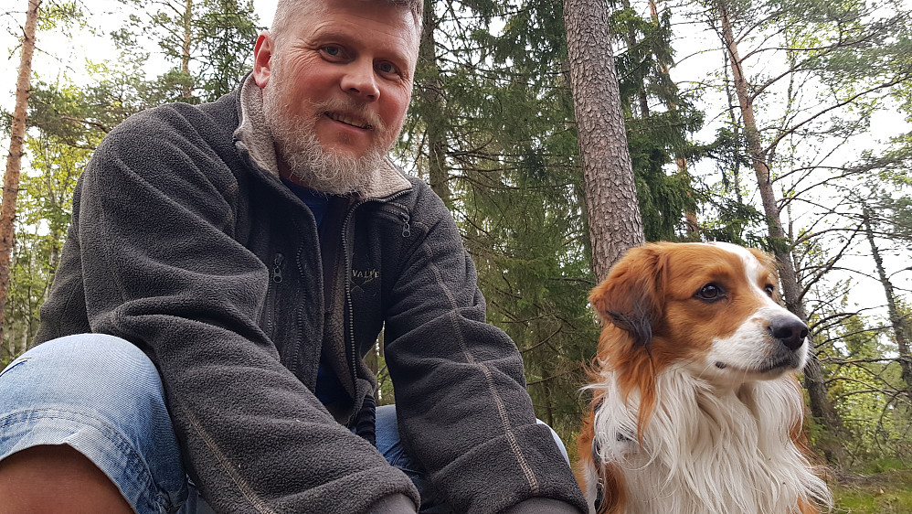 Her var det ikke noen form for utsikt å skryte av, men elementet var fin-fint for en som syntes det var litt kjedelig å gå på grusvei til Knuttjern. Sniff synes det er dødskjedelig å stoppe opp for bilde...