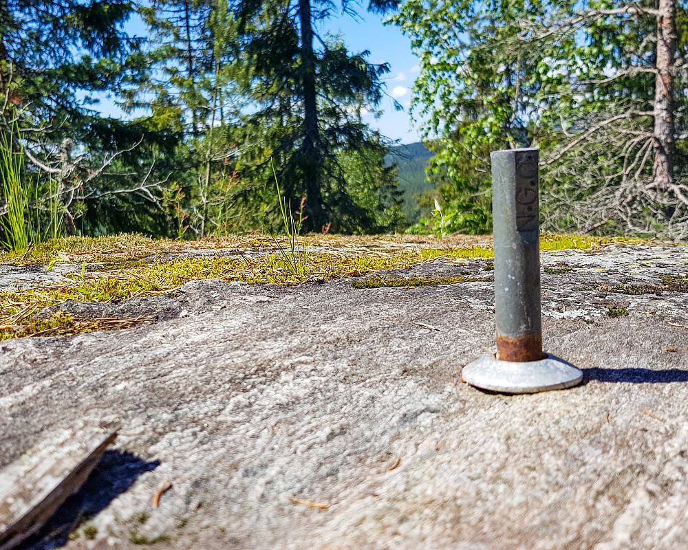 Oppe på Geitåsen finner man denne. Det står stemplet N.G.O. på den, og jeg antar det ett trigonometrisk punkt?
