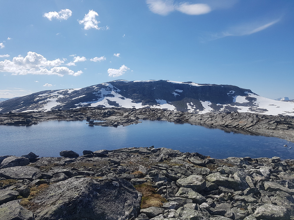 Raudmyrhøa, turens siste topp, sett fra topp 1444. Her begynte små dvergpinscherlabber (og litt større menneskelår) å bli noe såre.