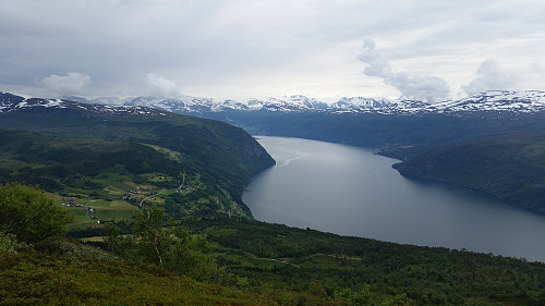 Utsikt mot Randabygda, Hopland, Tvinnereim, Nordfjorden, Tistam, Utvik m.m.