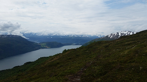 Utsikt mot Anda, Sandane lufthamn, Nordfjorden, Gjegnalundsbreen m.m.