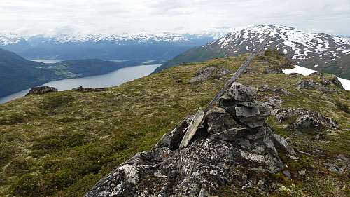 Utsikt frå toppen mot vest (Nordfjorden, Anda, Gjegnalundsbreen m.m.).