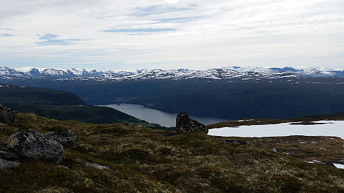 Utsikt frå Blåfjellet mot Nordfjorden, Randabygda, Tistam, Myklebustbreen m.m. 