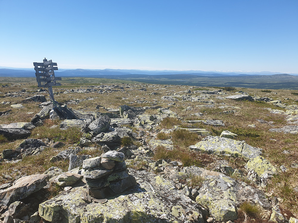Då er eg på toppen, med snødekte fjell i Jotunheimen i bakgrunnen.