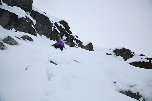 Bratt snø ned fra Sauen. 