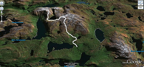 Langvatnet til Sokumtinden - Rute på kart