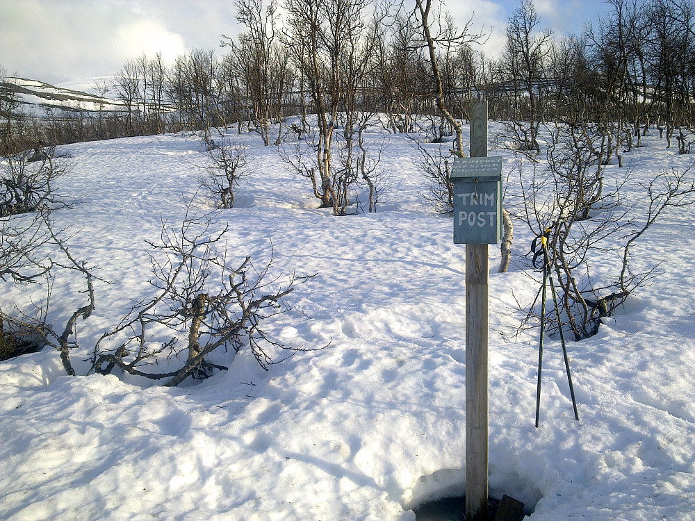 Da var gåstavene tatt i bruk.Endel snø på enkelte parti på stien fortsatt.