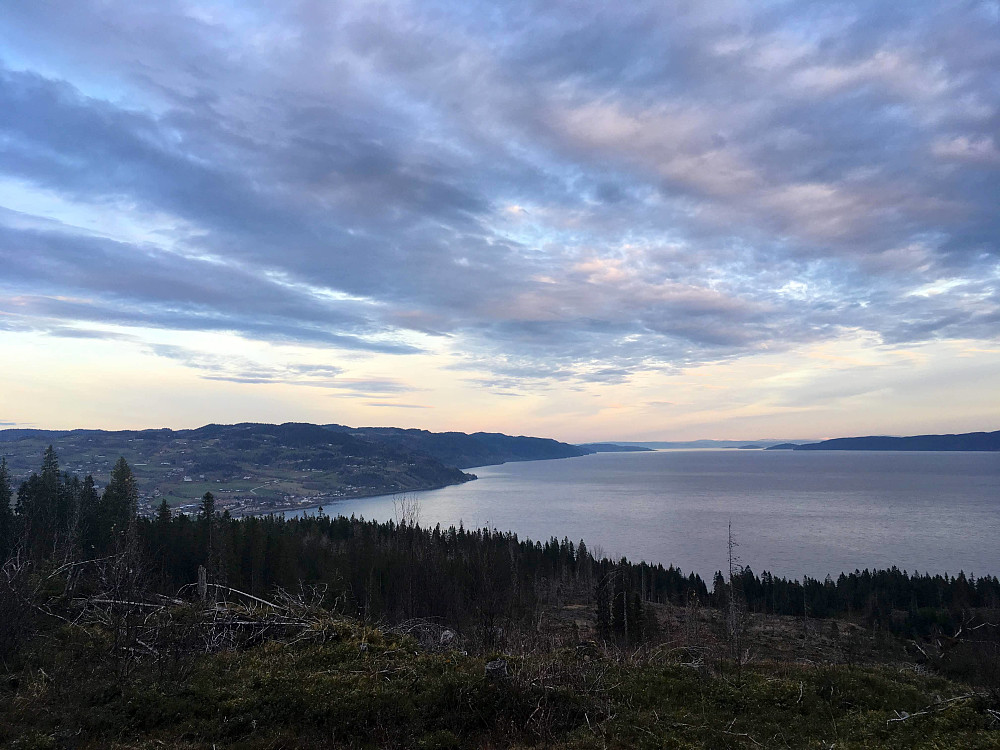 Innover Trondheimsfjorden mot Verdal fra Kjøkenhaugen.