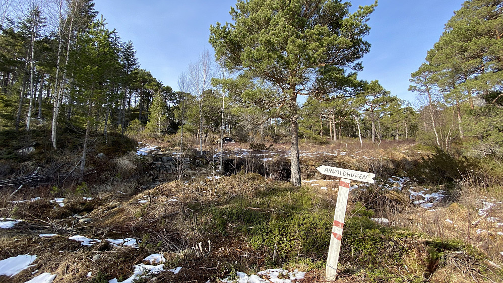 Bjørkliråveien snuplass.Her er det merket opp mot en gapahuk.