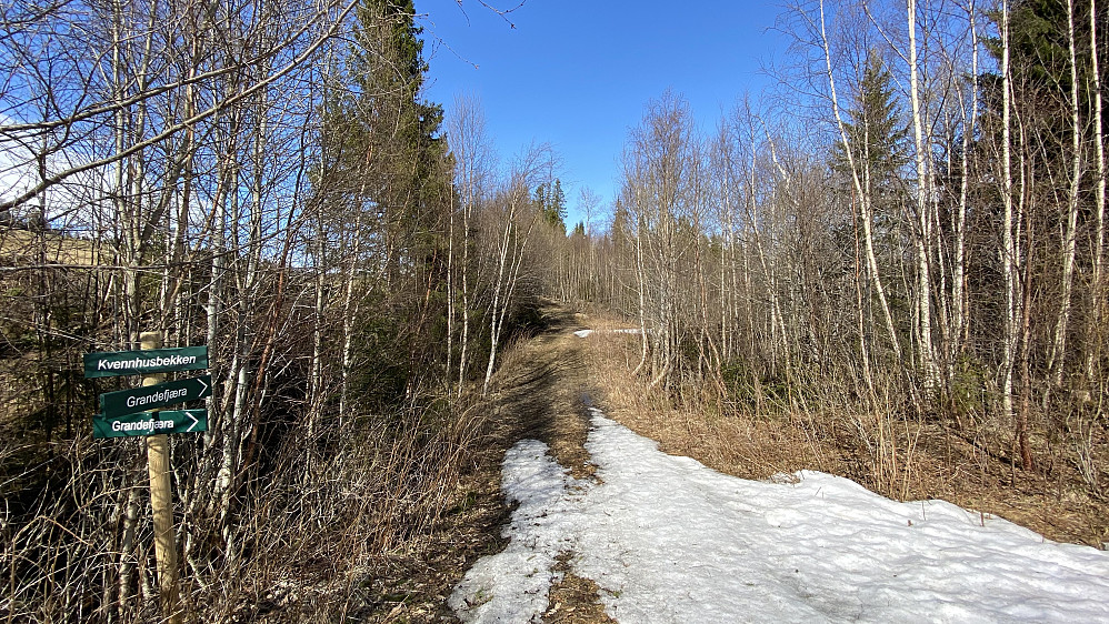 Her går sti/skogsvei ned mot Smååsan og Kvernhusbekken.